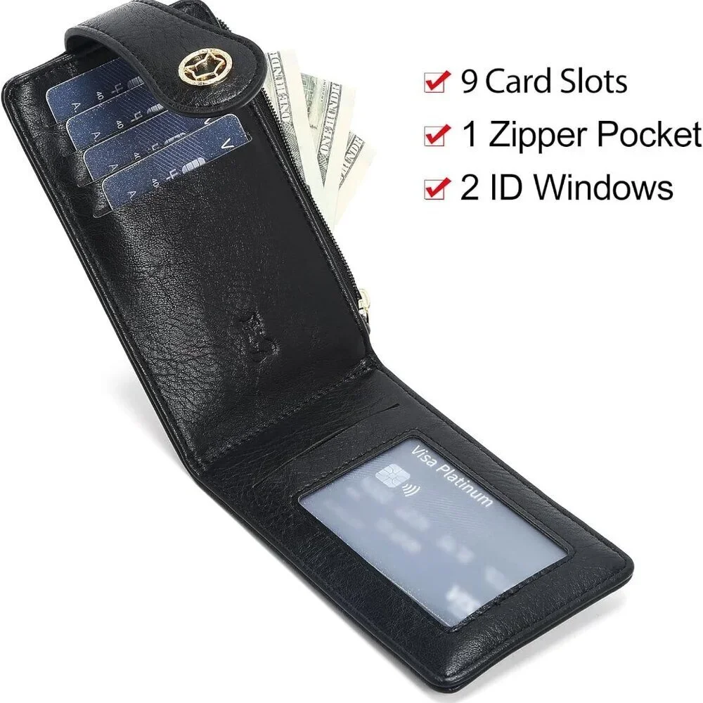 Women's RFID Slim Card Holder Wallet Vegan Leather Compact Bifold